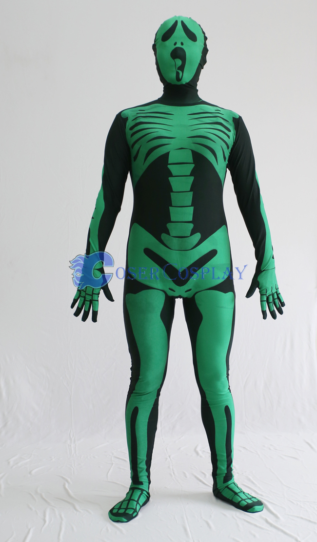Skeleton Halloween Costume Green Zentai
